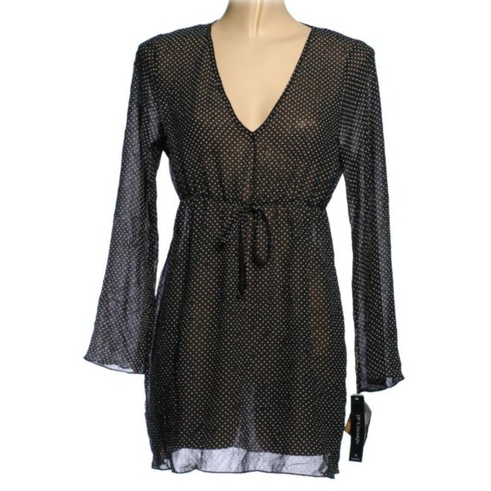 Be Creative Black Polka Dot Sheer Swimsuit Coverup - S - NEW